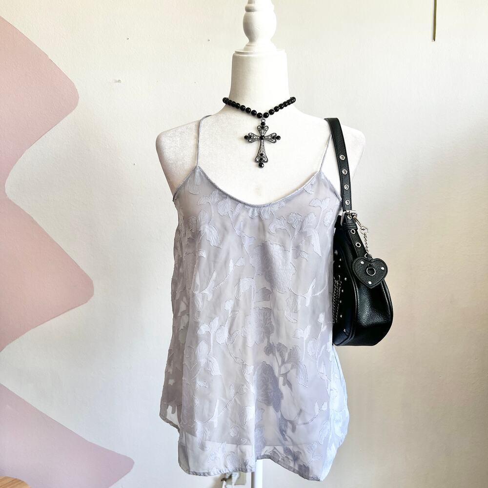 Blue Sheer Floral Tank Top‎ Y2K 2000s Indie Coquette Cottagecore Romantic Small